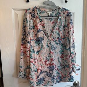Women's Joie Multicolor Silk V-Neck Blouse Size Medium